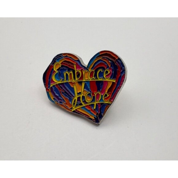 Heart Shaped Embrace Hope Brooch Pin Penzeys Spices Colorful Vibrant Silver Tone - Picture 6 of 6